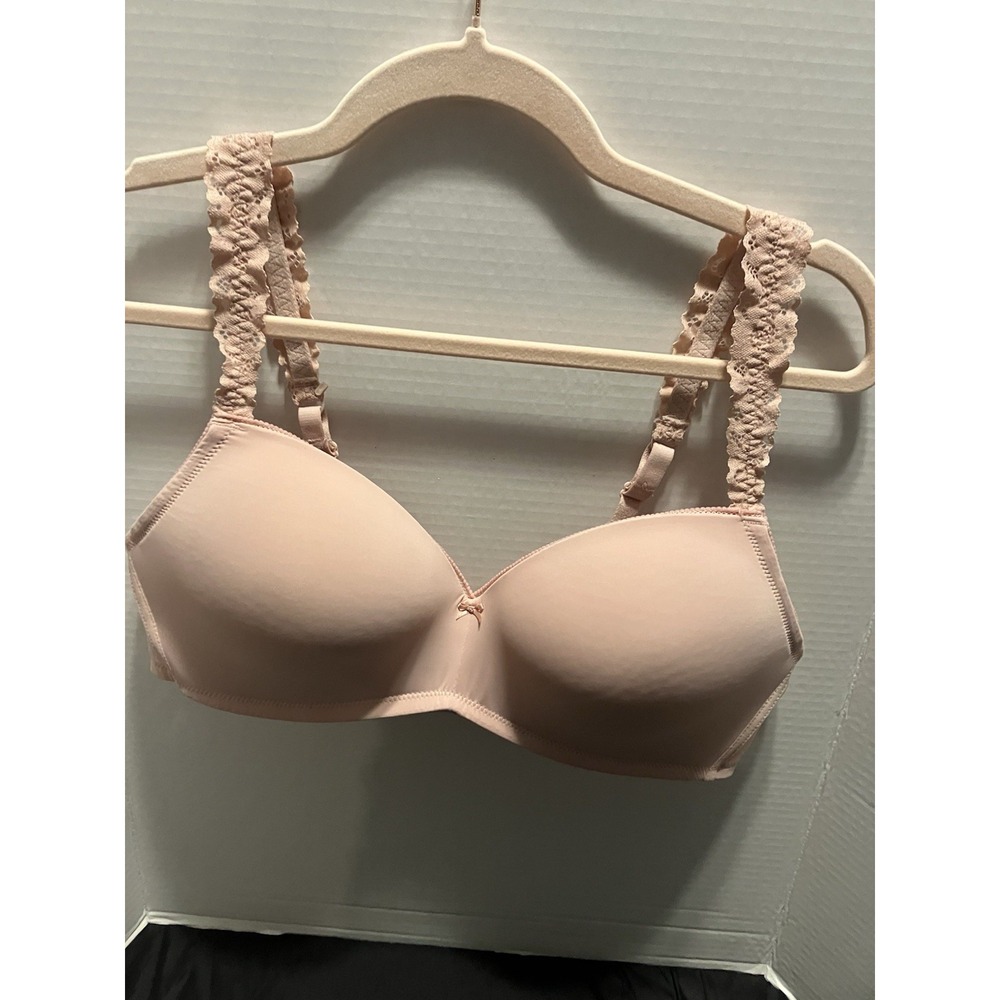 Aerie Molded Bra Real Good Wireless Soft Pink Lace Straps Smooth Comfy 38 C